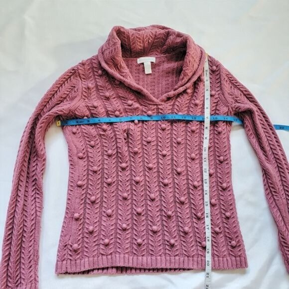 CHARTER‎ CLUB Sweater SZ S Argora Lavender Pullover Pom Poms Soft 3D Knit V-Neck - Picture 6 of 8